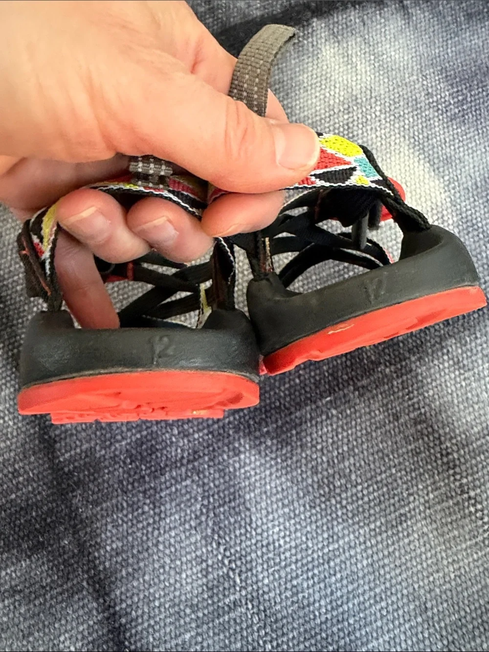 Chaco Kids Black Sandals with Multicolor Patterned Webbing, Little Kids 12
